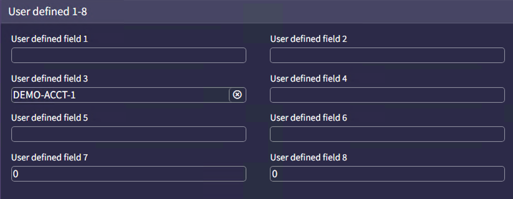SCALE shipment screen showing generic User Defined field labels 1 through 8 with no context for what each field stores